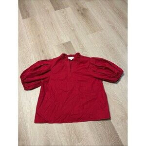 Pinch Red Ruffled Neck Puffed Pleated Sleeve Blouse Sz Small